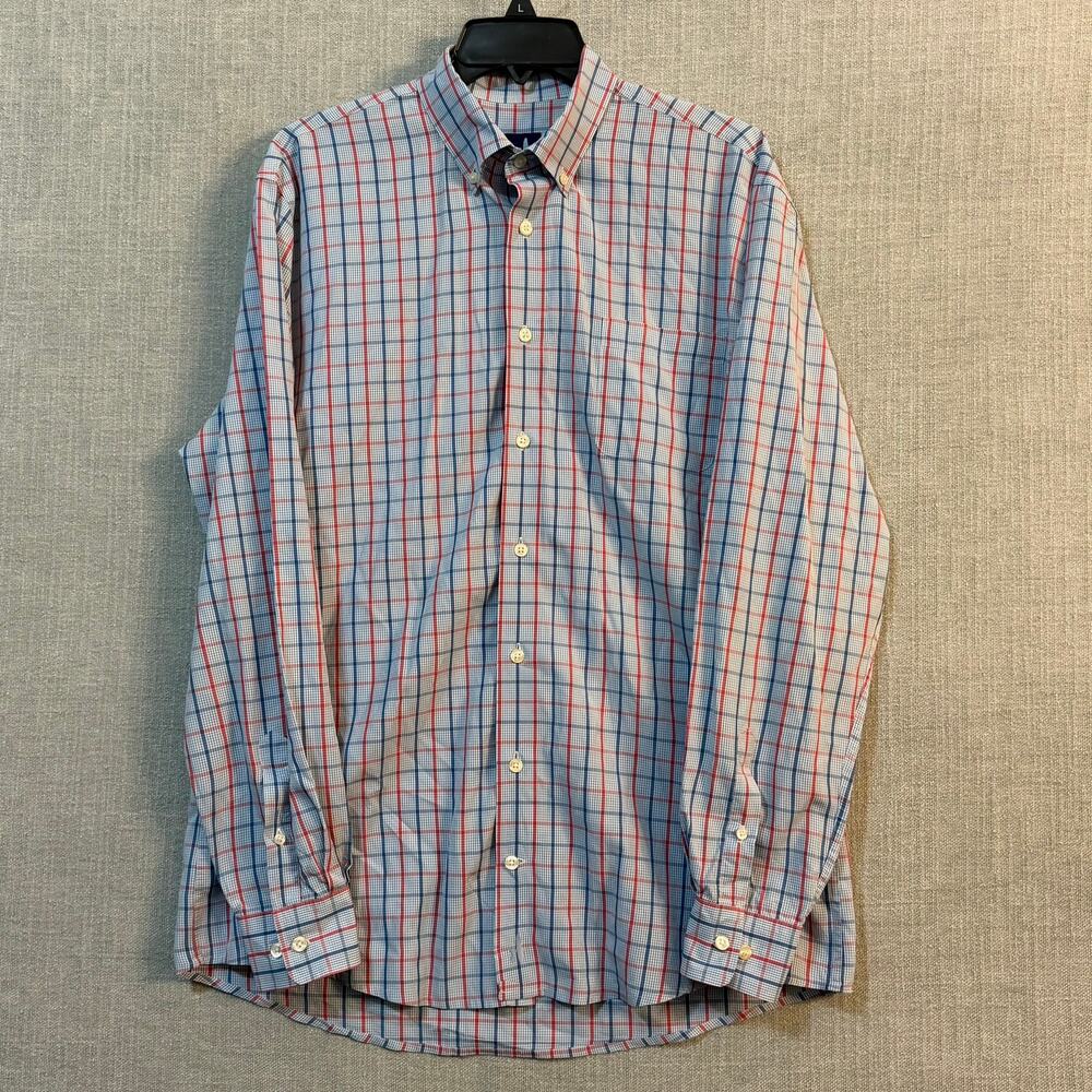 Johnnie-O Hangin' Out Mens Large Button Down Red Blue Plaid